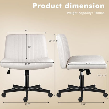 LEMBERI Criss Corss Chair with Wheels, Armless Wide Cross Legged Office Desk Chairs, Fabric Rocking Swivel Computer Task Vanity Makeup Chair for Home Office