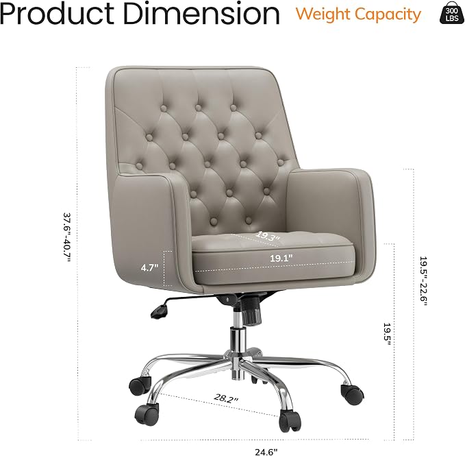 COLAMY Verso Home Desk Chair with Armrest, Leather Swivel Office Chair Adjustment Height with Wheels, Comfortable Padded Seat, Khaki