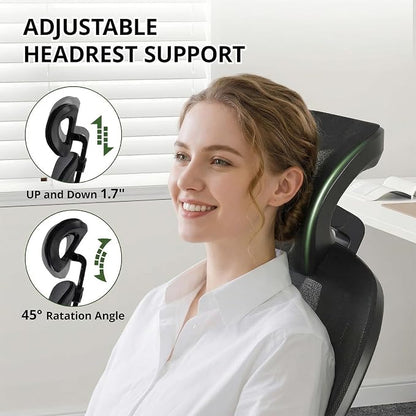 Office Chair, Ergonomic Breathable Mesh,Flip-Up Arms and Adjustable High Back Lumbar Support,Comfy Computer Chair for Home Office (Black, 407)