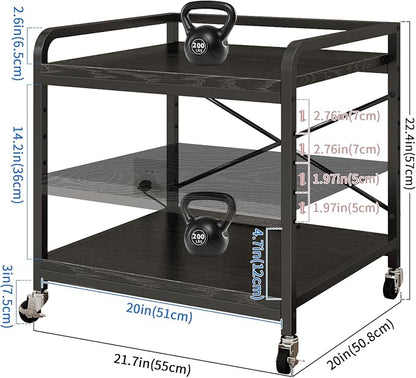 METYERRY Under Desk Printer Stand with Power Outlet,2 Tier Large Printer Table with Adjustable Shelf,Rolling Printer Cart with Industrial Wheels for Home Office,20"×20" Black