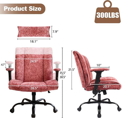 Criss Cross Chair with Wheels & Flip Arms, Wide Cross Legged Office Chair with Adjustable Tilt Criss-Cross Desk Chair with Lumbar Support for Home Office, Bedroom, Apartment Red