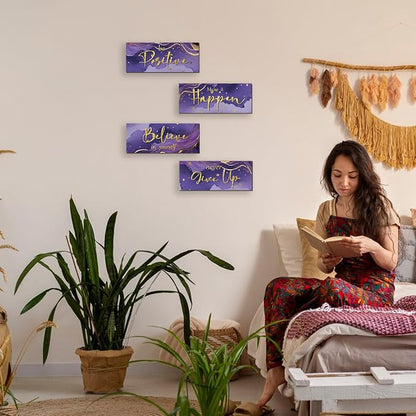 4 Piece Purple and Gold Wall Decor Set Motivational Wall Decor Inspirational Wooden Signs for Bedroom Bathroom Women’s Office Abstract Elegant Art for Home or Office Decoration 10X4 Inches