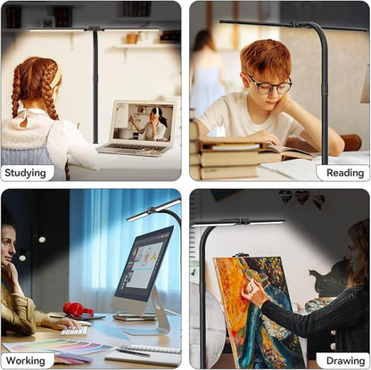 LED Desk Lamp for Home Office - 24W Eye-Caring Architect Clamp Light for Dual Monitors, Bright Task Light with USB Port, Touch Dimming, 5 Colors & 50 Modes, Flexible Gooseneck for Read, Study, Craft