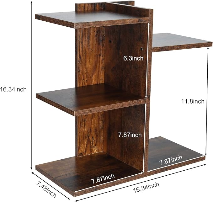PAG Wood Desktop Shelf Small Bookshelf Desk Supplies Organizers and Accessories Storage Display Rack Office Decor for Women, Antique Brown