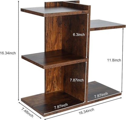 PAG Wood Desktop Shelf Small Bookshelf Desk Supplies Organizers and Accessories Storage Display Rack Office Decor for Women, Antique Brown