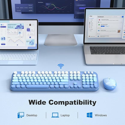 Dilter Wireless Keyboard Mouse Combo, Typewriter Full Size Keyboard with Number Pad and 2 in 1 USB Connected Mouse for Windows 7/8/10, Laptop, Desktop, PC, Computer (Blue Colorful)