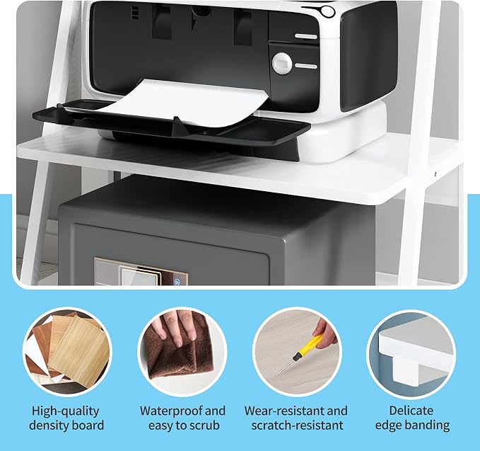 PUNCIA 3 Tier Wood Desktop Printer Stand Large Capacity Storage Rack | White Heavy Duty Shelf Fits Laser Printers Copiers Fax Machines Books Organizer for Home Office Dorm Room