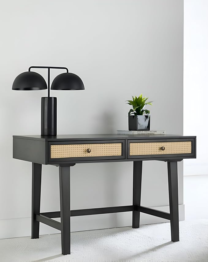 First of a Kind Mid Century Modern Home Office Desk with Drawers - Multi-Functional Writing Desk for Extra Space - Boho Office Desk, Black