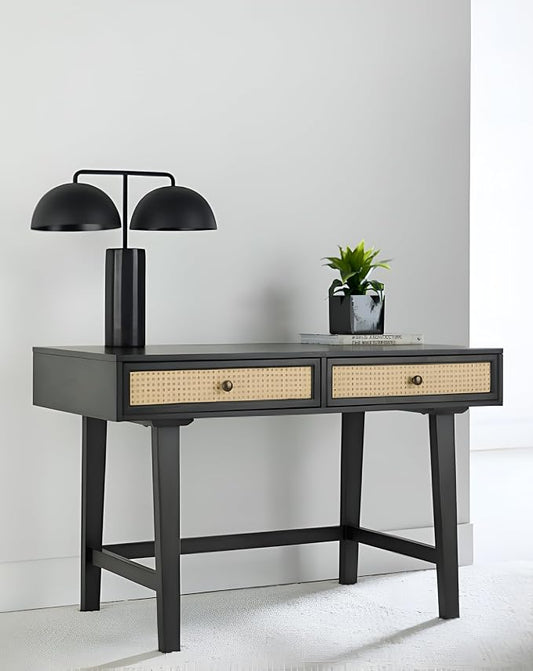 First of a Kind Mid Century Modern Home Office Desk with Drawers - Multi-Functional Writing Desk for Extra Space - Boho Office Desk, Black