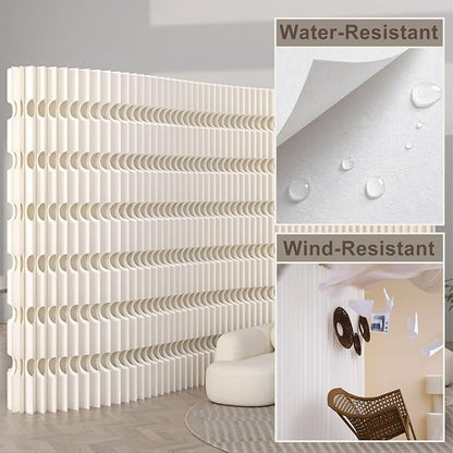 Foldable Accordion Room Divider, Wave-Shaped Freestanding Privacy Screen, Portable Paper Partition Wall, No Drilling Temporary Room Separator for Modern Home Office, Studio, Apartment, White