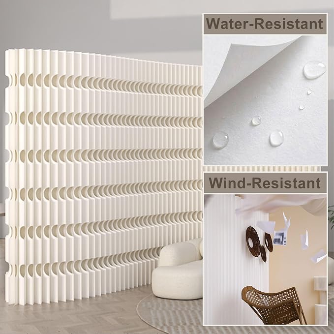 Foldable Accordion Room Divider, Wave-Shaped Freestanding Privacy Screen, Portable Paper Partition Wall, No Drilling Temporary Room Separator for Modern Home Office, Studio, Apartment, White