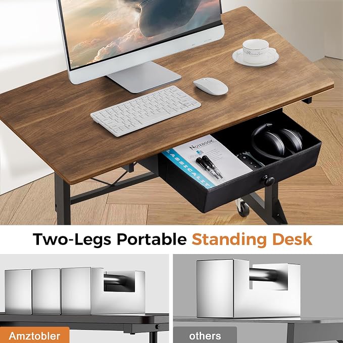 GTPLAYER Small Standing Desk Adjustable Height Small Computer Desk Mobile Portable Rolling Laptop Table with Wheels 32" Computer Workstation Sit Stand Desks Portable Standing Table Treadmill desks