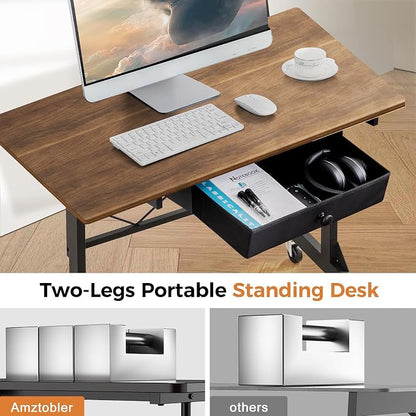 GTPLAYER Small Standing Desk Adjustable Height Small Computer Desk Mobile Portable Rolling Laptop Table with Wheels 32" Computer Workstation Sit Stand Desks Portable Standing Table Treadmill desks