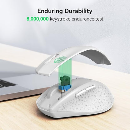 TECKNET Wireless Mouse, 2.4G Computer Mouse with 6-Level Adjustable 4800 DPI, 30 Months Battery, Ergonomic Grips, 6 Buttons Portable for PC, Chromebook, Mac - White