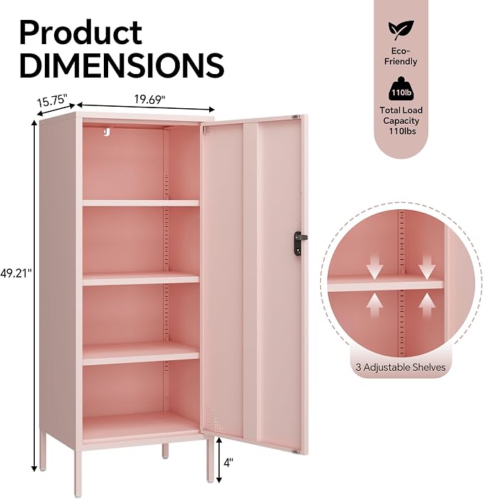 Steehoom Metal Locker Cabinet Lockable Bathroom Storage Cabinet Black 4 Tier Employee Lockers for Home, School, Office, Garage (Pink, 19.69" D x 15.75" W x 49.21" H)