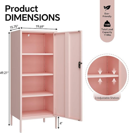 Steehoom Metal Locker Cabinet Lockable Bathroom Storage Cabinet Black 4 Tier Employee Lockers for Home, School, Office, Garage (Pink, 19.69" D x 15.75" W x 49.21" H)