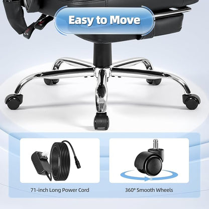 Massage Office Chair with Foot Rest, 6-Point Vibration and Heat Ergonomic Executive Chair, High Back Reclining Leather Desk Chair with 135° Recline, 400 LBS, Cozy