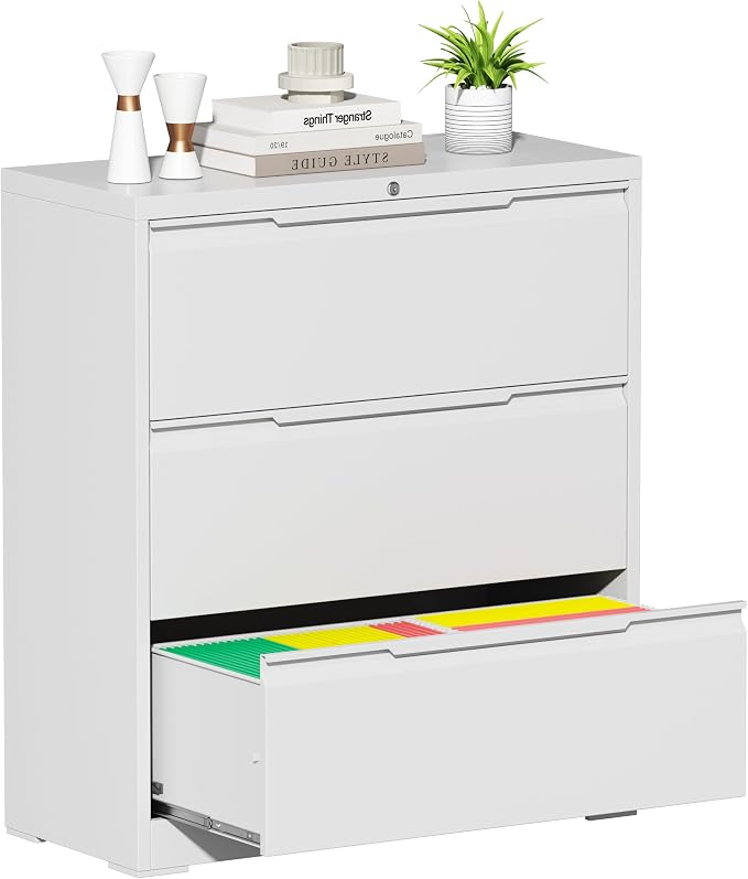 Bestoo 3 Drawer File Cabinet with Lock, File Cabinet, Metal Lateral Filing Cabinet, File Cabinets for Home Office, Office Cabinet for Hanging Files Letter/Legal/F4/A4 Size