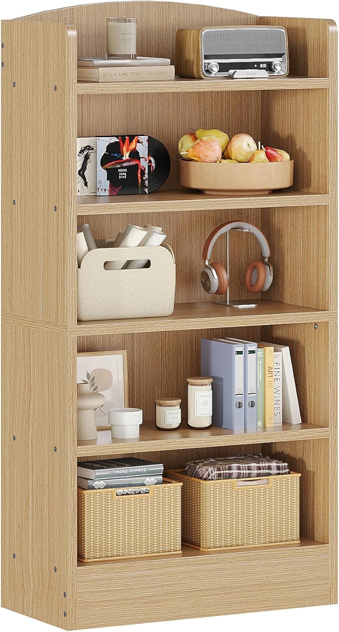 ALISENED 5-Tier Bookcase, Open Bookshelves and Bookcases with Storage Shelves, Floor Standing Unit, Display Storage Shelves for Bedroom Library Living Room Home Office, Vintage Oak