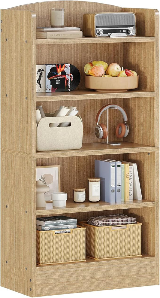 ALISENED 5-Tier Bookcase, Open Bookshelves and Bookcases with Storage Shelves, Floor Standing Unit, Display Storage Shelves for Bedroom Library Living Room Home Office, Vintage Oak