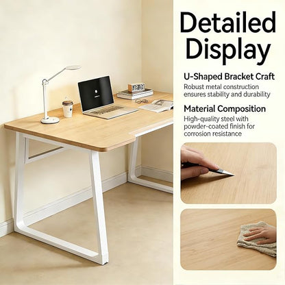 Computer Desk 39.4 Inch Small Office Desk with Wood Top and Metal Frame, Study Writing Desk for Home, Bedroom, Gaming, U-Shaped Leg Design, Modern Simple