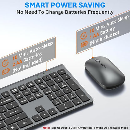 Wireless Keyboard and Mouse Combo, Full Size Keyboard and Mouse, Long Battery Life, Optical Mouse, 2.4G Lag-Free Cordless Mice Keyboard Set Ultra Slim Design for Computer, Laptop, PC, Mac (Gray Black)