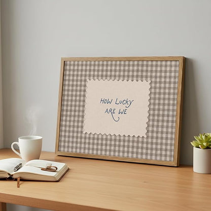 How Lucky Are We Wall Art Framed Canvas, Vintage Gingham Quote Print, Trendy Preppy Aesthetic Stripe Inspirational Wall Decor for Bedroom Dorm Apartment 8x10 Inch