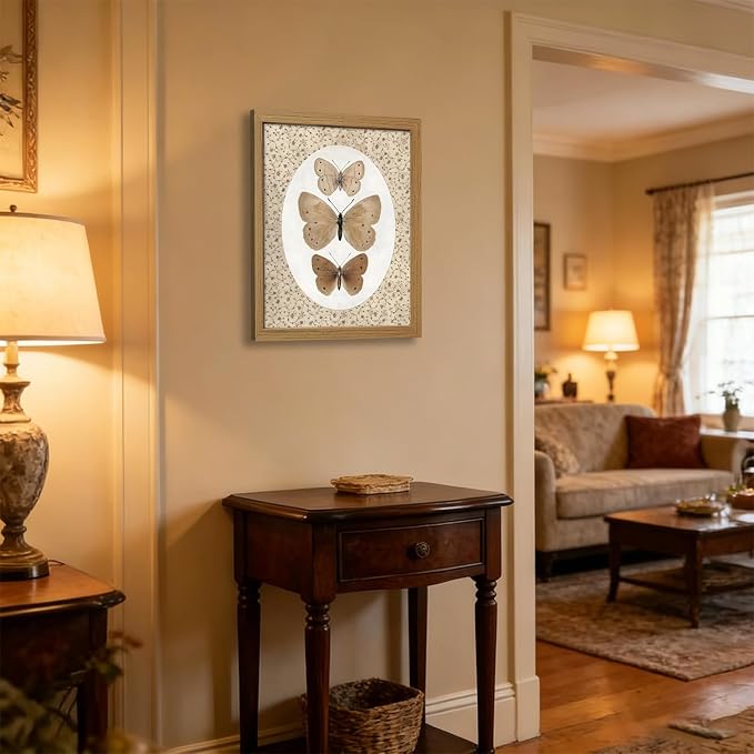 CXQILVER Vintage Framed Butterfly Canvas Wall Art,Natural Insect Illustration Prints Wall Decor, Antique Rustic Cottagecore Farmhouse Picture Painting Artwork for Bedroom Bathroom Living Room 12x16in