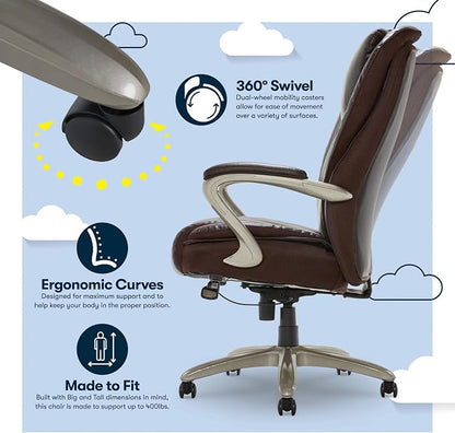 Serta® Smart Layers™ Hensley Big & Tall Ergonomic Bonded Leather High-Back Office Chair, Roasted Chestnut/Satin Nickel