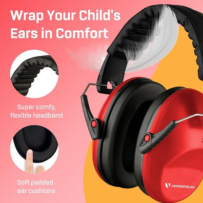 Vanderfields Hearing Protection Ear Muffs - Over 31 dB (2K Hz) Broad Noise Cancelling Sound Reduction Earmuffs for Kids 3-12
