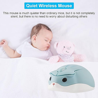 CHUYI Hamster Wireless Silent Mouse 1200DPI Cute Animal Small Cordless Portable Mice for Travel Home School Library Computer Laptop PC for Kids Gift (Light Blue)