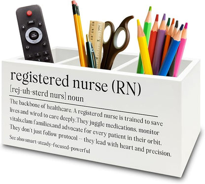Registered Nurse Gifts Pen Pencil Holder Organizer for Desk, RN Gift for Nurses, Nurse Office Decor, Nursing Week Gifts Wooden Box Sign for Office Workplace Desk Tabletop Decorations