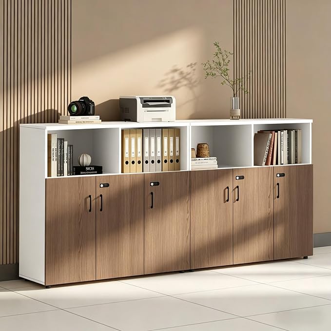 File Cabinet with Password Lock, Wood Lateral Filing Cabinet for Letter/A4 Files, 3 Drawer with Door, Printer Stand with Open Shelves for Home Office