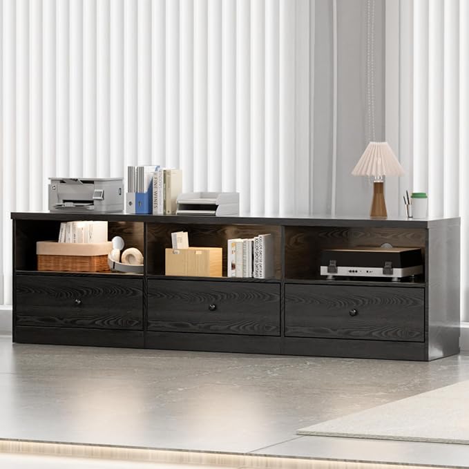 GarveeHome TV Stand for TVs Up to 80 in, Modern Entertainment Center with Large Open Shelf&Drawer&Cable Hole, Waterproof, Anti-Stain & Scratch-Resistant TV Media Console Cabinet for Living Room Office