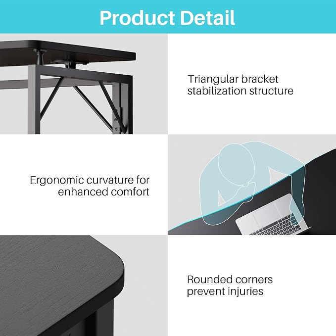 JOYMOOP Black 31.5" Folding Desk, No Assembly Small Foldable Desk for Home, Office, Wooden Top Folding Computer Desk for Working, Writing, Studying