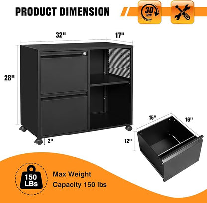 Storage Filing Cabinets Office Drawers Rolling File Cabinet Printer Stand Lateral Mobile Under Desk Organizer Lateral Filing Cabinet with Wheels Adjustable Shelves Printer Table for Home Office Black