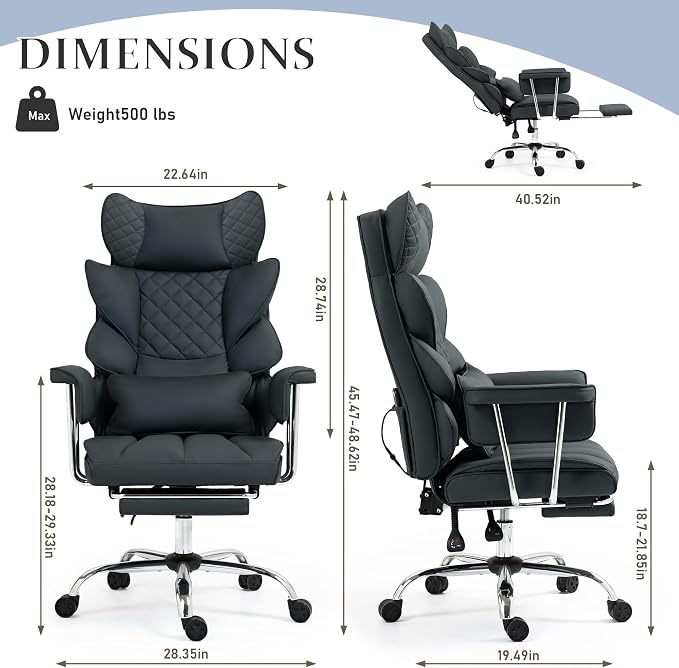 DYHOME 500 lbs Reclining Massage Office Chair with Foot Rest, Kneading Massage Home Office Chairs, High Back Office Desk Chair, Thicker Cushion, Big and Tall Ergonomic Chair for Heavy People, Black