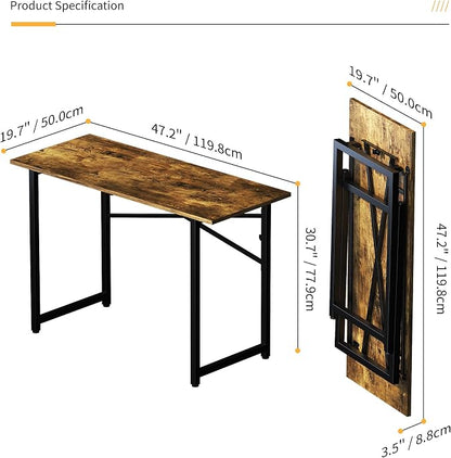 Lutown-Teen 47 inch Folding Computer Desk, Writing Gaming Computer Camping Table, No Assembly Required Home Office Desk, Rustic Brown