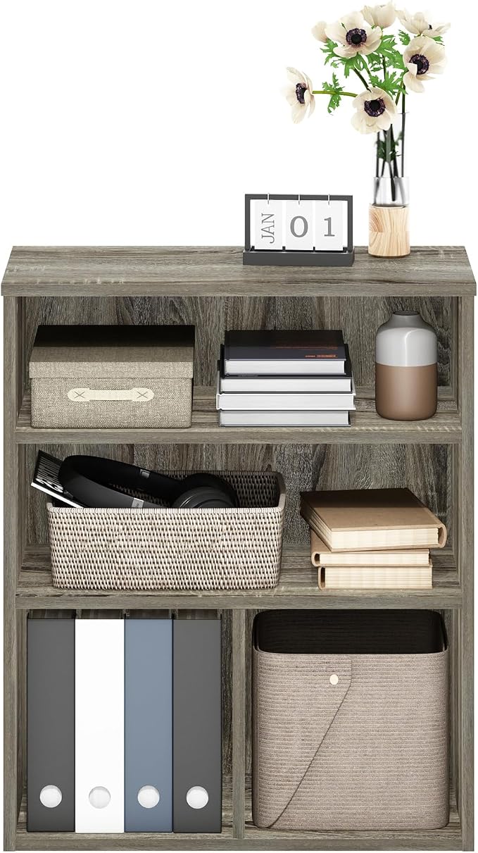 Furinno PASIR Book Shelf, 3-Tier Display Bookshelf with Adjustable Shelf, Cube Storage Bookcase, 11.8 x 23.6 x 28.1, for Living Room, Bedroom, Home Office, French Oak
