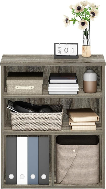 Furinno PASIR Book Shelf, 3-Tier Display Bookshelf with Adjustable Shelf, Cube Storage Bookcase, 11.8 x 23.6 x 28.1, for Living Room, Bedroom, Home Office, French Oak