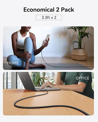 INIU USB C to USB C Cable,240W Fast Charging Type C Charger Cord,Braided USBC Phone Charger Cable for iPhone 17 16 Pro Max Samsung S25 S24 Laptops MacBook Air 15 M3 iPad Switch[3.3 ft + 3.3 ft. Black]