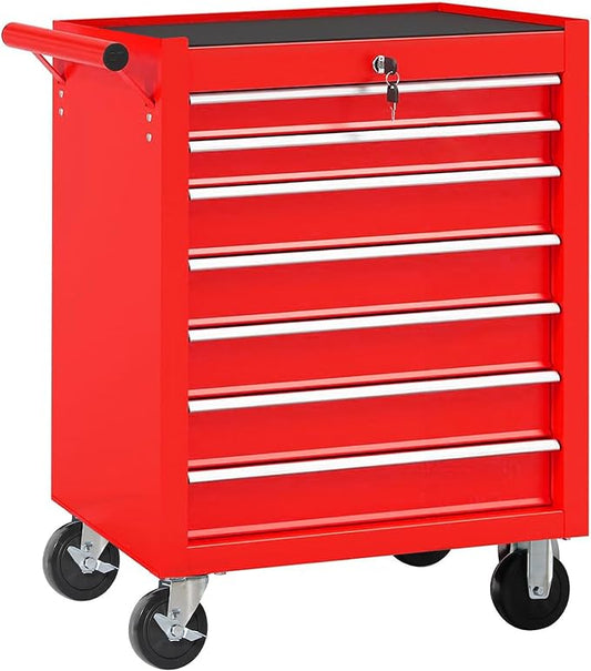 RYH 7 Drawers Rolling Tool Chest & Tool Box on Wheels | Heavy Duty Metal Cart with Ball Bearing Drawers | Fits US General Tool Box for Garage Storage (Red-6, 7 Drawers（29.6" H × 24.4" W × 13" D)
