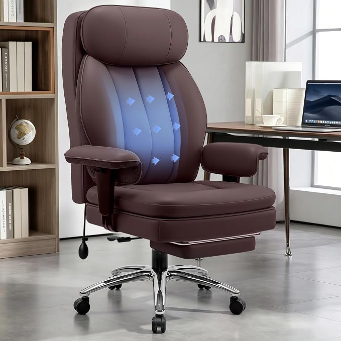 BestGlory Big and Tall Office Chair with Lumbar Support, Executive Leather Computer Desk Chair, Heavy Duty Comfortable Gaming Chair with Double Layer Cushion & Footrest for Home Office Gaming
