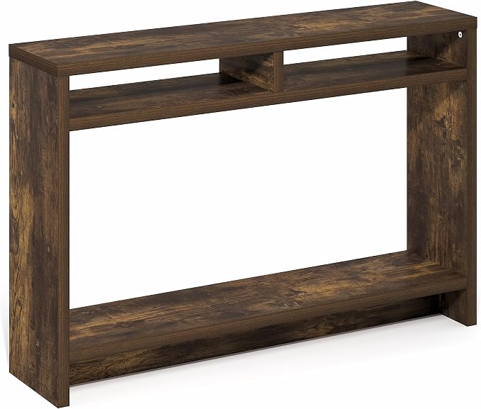 Furinno Viola Entryway Table, 3-Tier Narrow Console Table with Extra Thick Frame and Storage Shelf, 47.2" Wide Sofa Table, for Living Room, Home Office, Entryway, Amber Pine