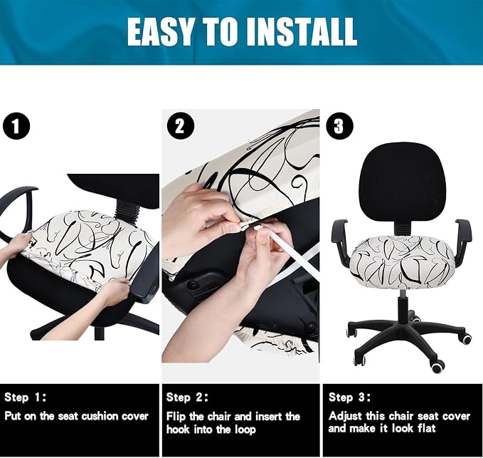 Smiry Printed Office Computer Chair Seat Covers, Stretch Fit Universal Desk Rotating Chair Cover Washable Removable Seat Cushion Protectors - Beige and Black