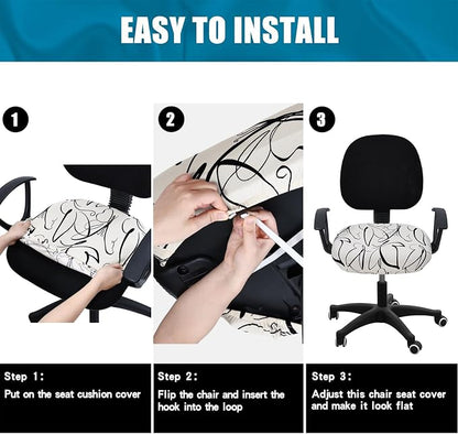 Smiry Printed Office Computer Chair Seat Covers, Stretch Fit Universal Desk Rotating Chair Cover Washable Removable Seat Cushion Protectors - Beige and Black