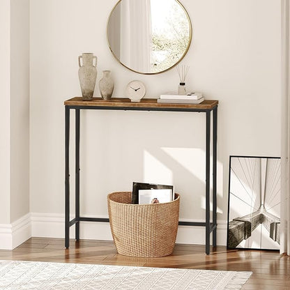 HOOBRO 2 Pack Narrow Console Table, 29.5" Small Entryway Table, Thin Long Sofa Side Display Table, for Hallway, Bedroom, Living Room, Foyer, Rustic Brown and Black BF75XGP201