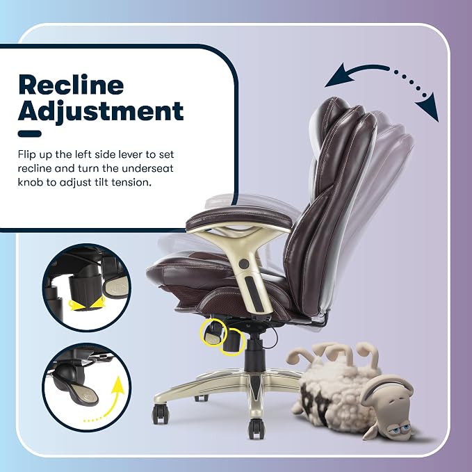 Serta Claremont Executive Office Chair with Back-In-Motion Technology, Ergonomic Mid-Back with Pivot Lumbar Support & Seat, Plush Cushion, Body Pillows, Adjustable Arms, Bonded Leather, Chestnut Brown