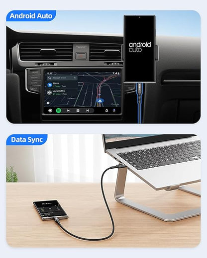 SUNGUY Android Auto USB C Cable, [2-Pack, 5FT] Braided 3A Fast Charging & 10Gbps Data Transfer USB C CarPlay Cable, for iPhone 17/16/15 Pro Max, Galaxy S22 S21 Note 20, Pixel 6 5 (Black)