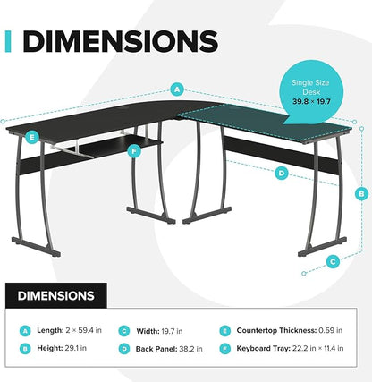 RIF6 L Shaped Modern Computer Home Office Gaming Desk with Keyboard Tray and Cable Management, Easy Assembly, Black